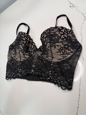 Victoria’s Secret Black Lace Bustier Bra Gothic Romantic Festival Push Up 34C